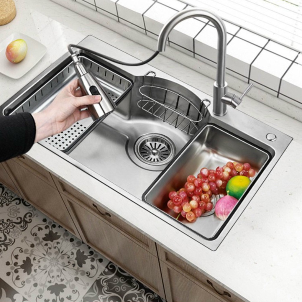 Chậu Rửa Chén Bát Inox 304 Loại 1 Hố Cỡ Lớn KT 78*48*23CM