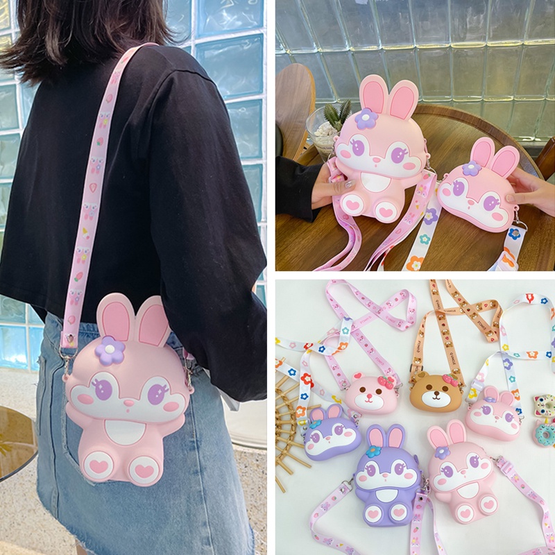 Túi cho bé gái đeo chéo mini, túi silicon xinh cho nữ thời trang cute đựng lì xì trẻ em đi chơi tết hình gấu, thỏ