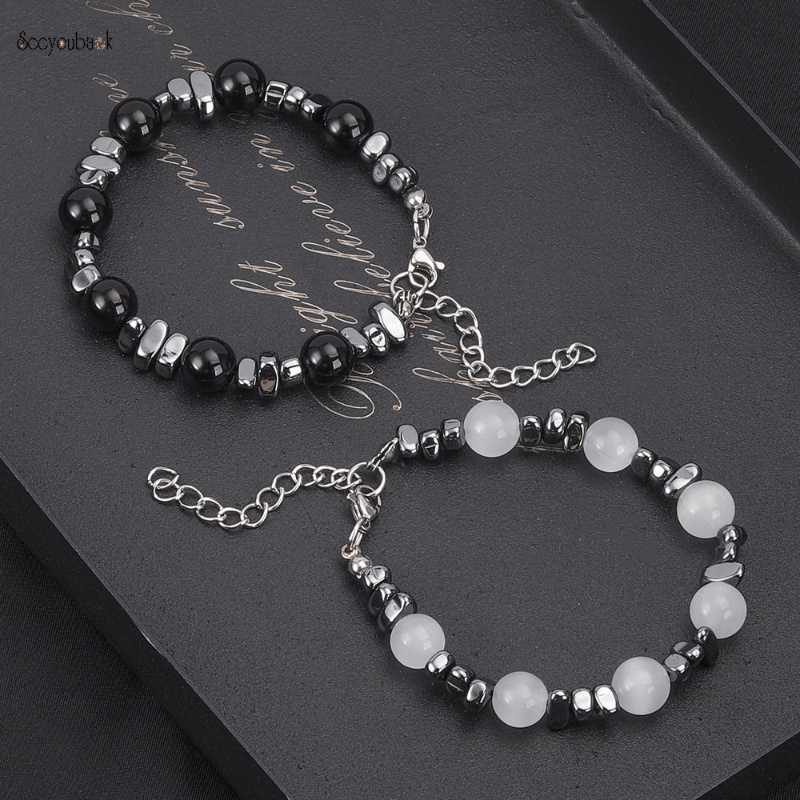 Vòng Tay Chuỗi Hạt Đá Mắt Mèo Bằng Thép Titan Màu Đen Phong Cách Hàn Quốc Cổ Điển Thời Trang Cho Cặp Đôi