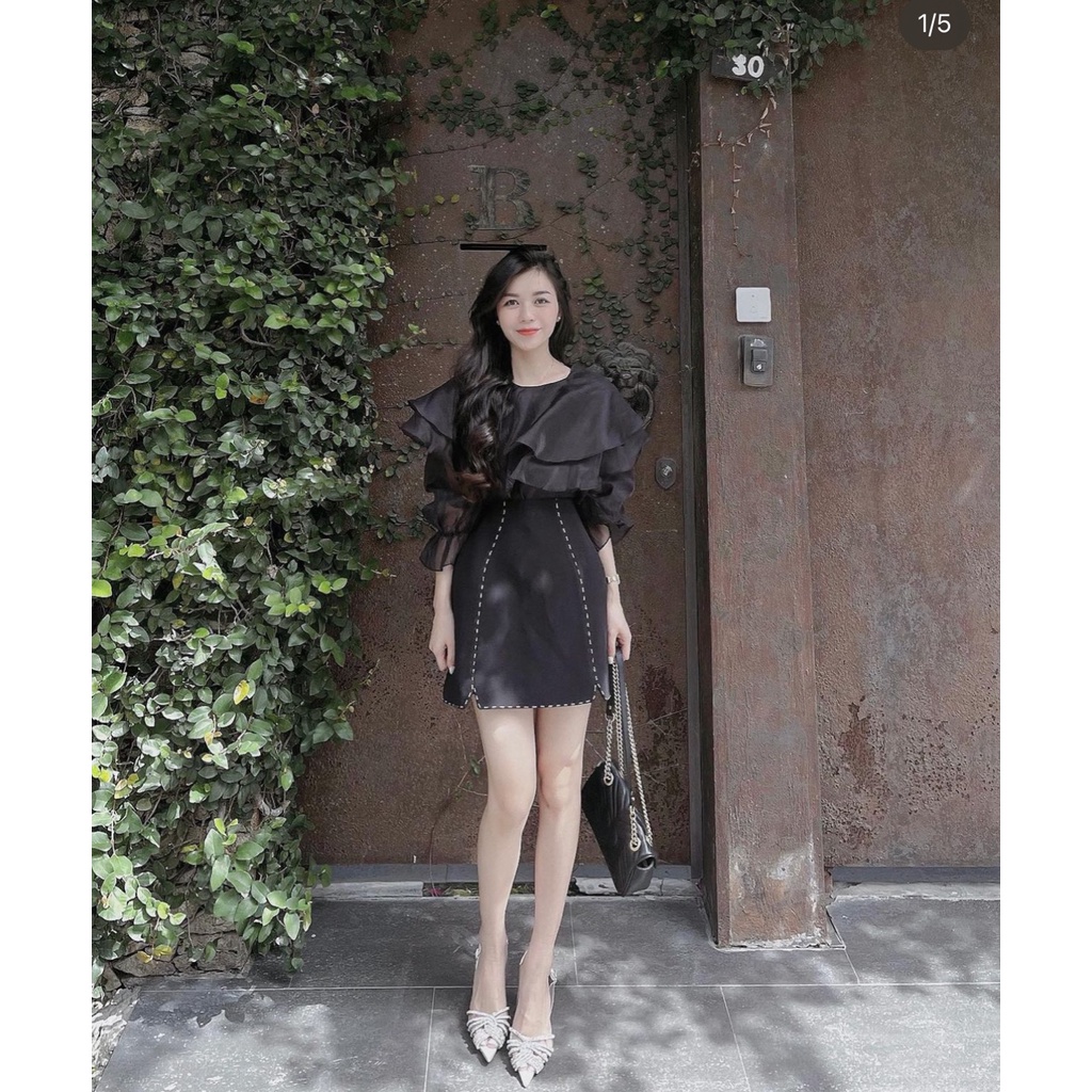 SET ÁO TƠ BÈO TẦNG CỔ TAY LOE + CHÂN VÁY VIỀN CHỈ