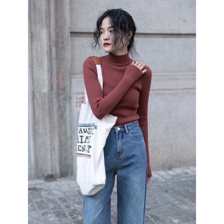 Áo giữ nhiệt len tăm nữ, áo len tăm cổ 3 phân chất liệu mềm mịn cực xinh dễ thương