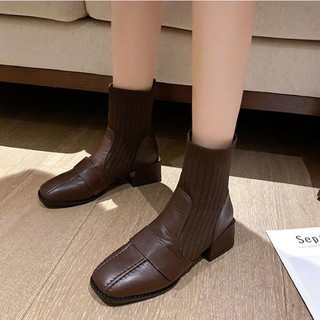 (HÀNG SẴN) BOOTS Lỡ Cổ Len, Mũi Da Ôm Chân