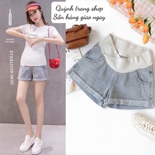 Quần bầu , quần jean gấp gấu cạp chéo đẹp cho mẹ bầu