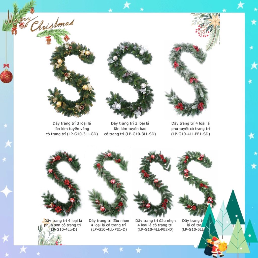 Dây trang trí giáng sinh nhiều mẫu 210cm - dây lá thông kết lá dày trang trí noel nhà cửa - phụ kiện trang trí cây thông