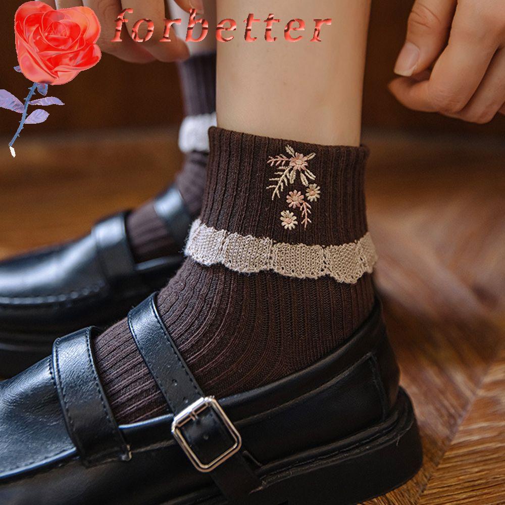 Đôi vớ cotton màu trơn phối ren phong cách retro thời trang cho nữ