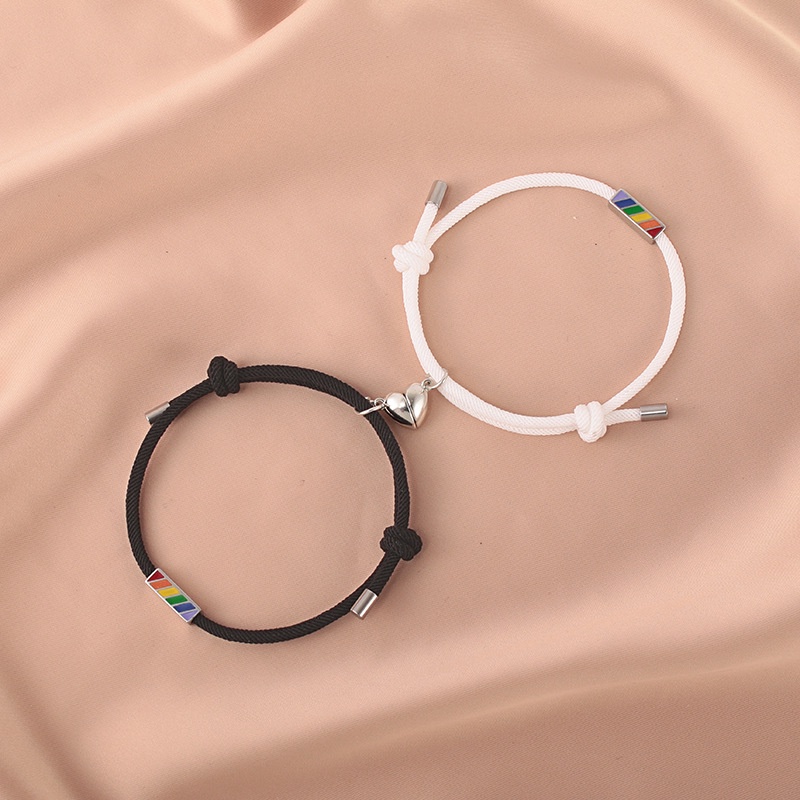 Vòng Tay Nam Châm Mặt Hình Trái Tim Màu Trắng Đen Bằng Thép Không Gỉ Cho Cặp Đôi JP5