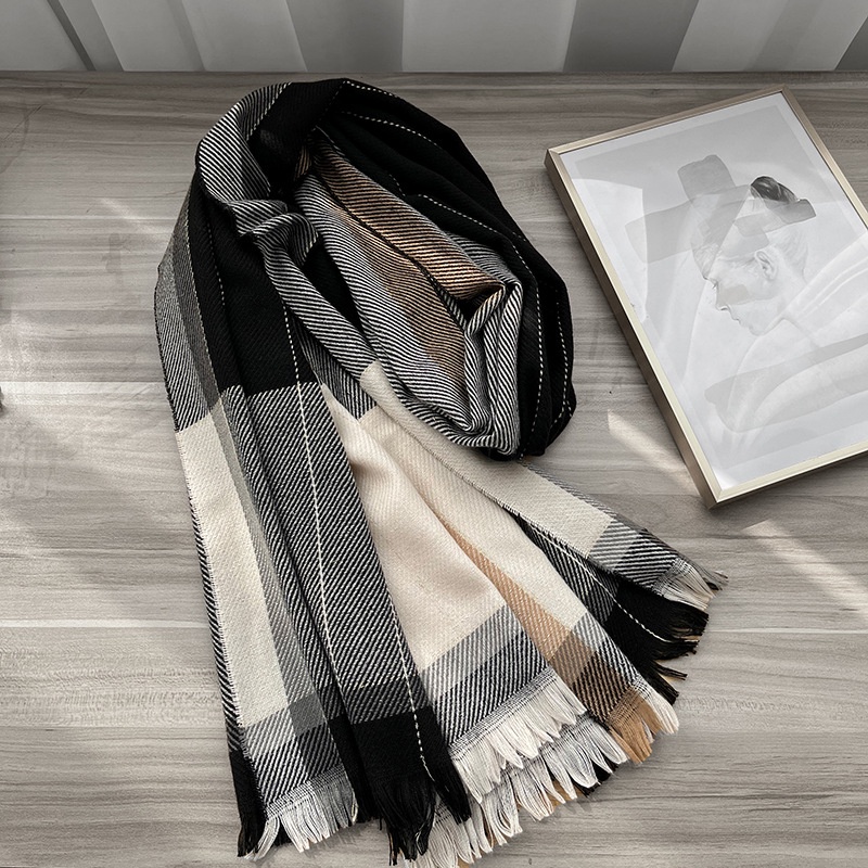 Khăn Choàng Len Cashmere 28 * 71 &quot;In Họa Tiết Sọc Ca Rô Phong Cách Hàn Quốc Thời Trang Mùa Đông Cho Bé Gái