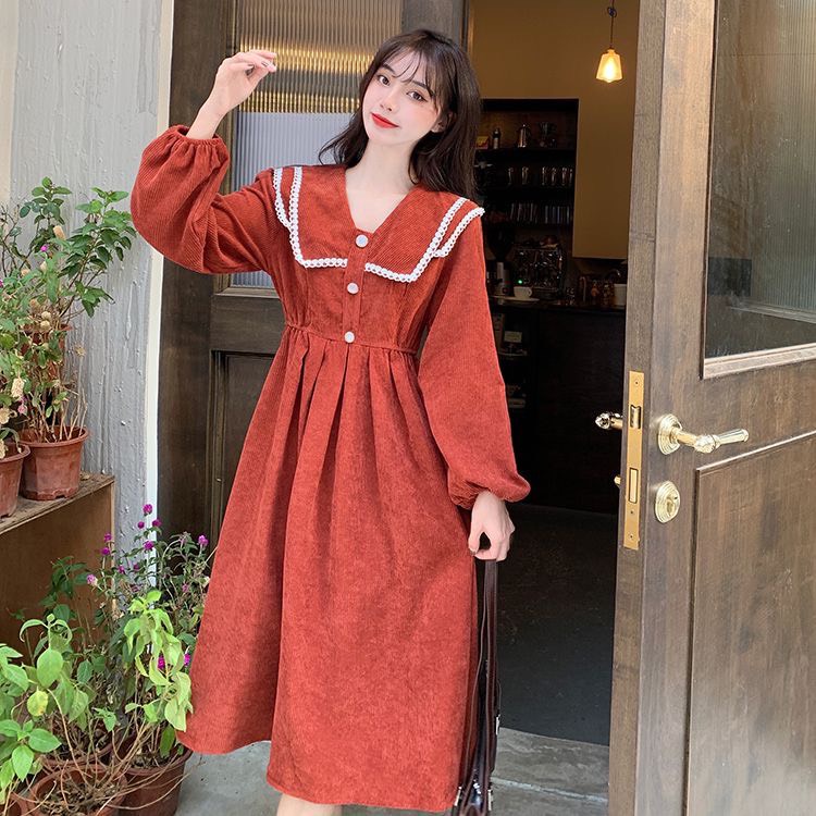 Đầm dự tiệc tiểu thư cổ vuông 2 lớp nhung tăm dày dặn dây thắt eo