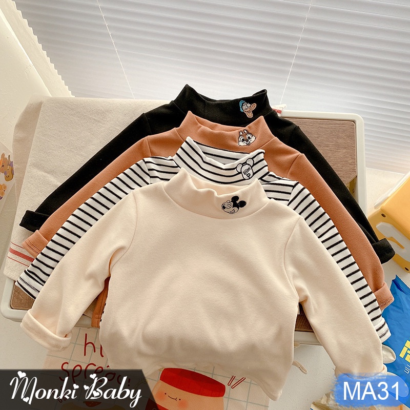 Áo thun nỉ bông cổ cao trẻ em, chất dày dặn ấm áp cho mùa thu đông, dáng ôm gọn gàng, co giãn thoải mái dễ chịu | MA11