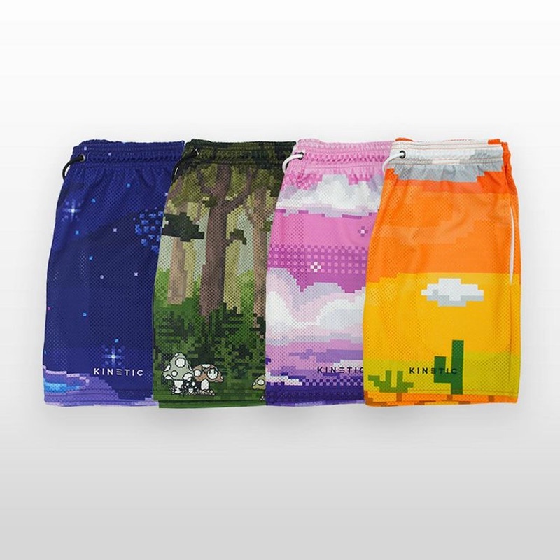 Kinetic Quần Short Thể Thao Phối Lưới Thoáng Khí In Họa Tiết 3D Phong Cách Âu Mỹ