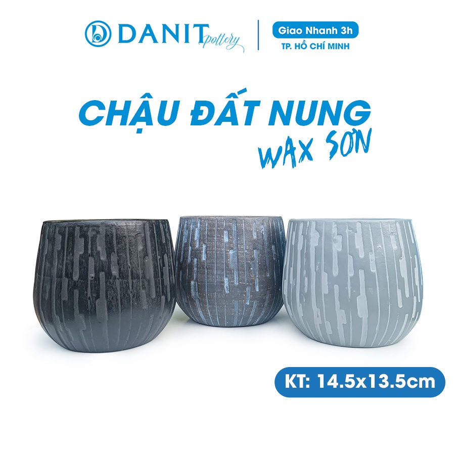 Chậu trồng cây trong nhà, chậu đất nung wax sơn dáng bầu đáy trồng cây để bàn - Danit Pottery