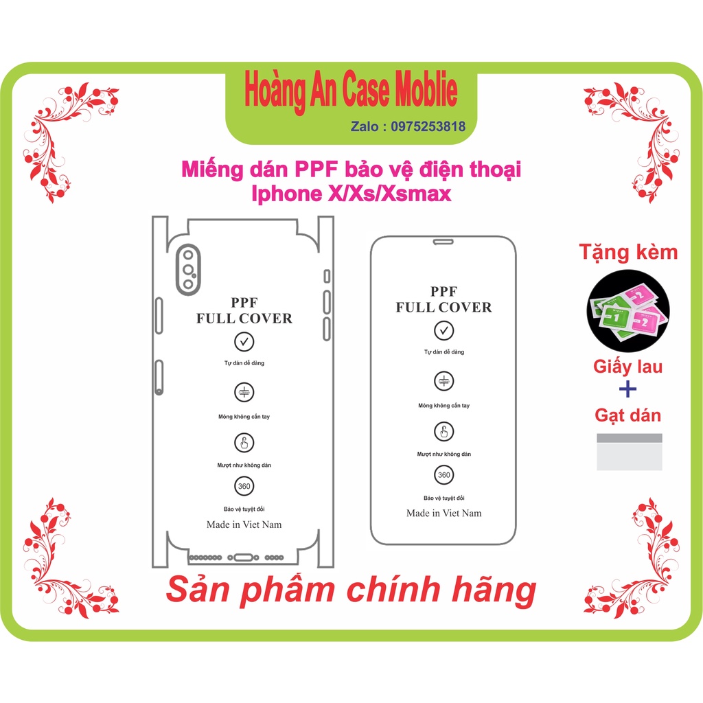 Miếng dán ppf bảo vệ điện thoại iphone X/Xs/Xsmax