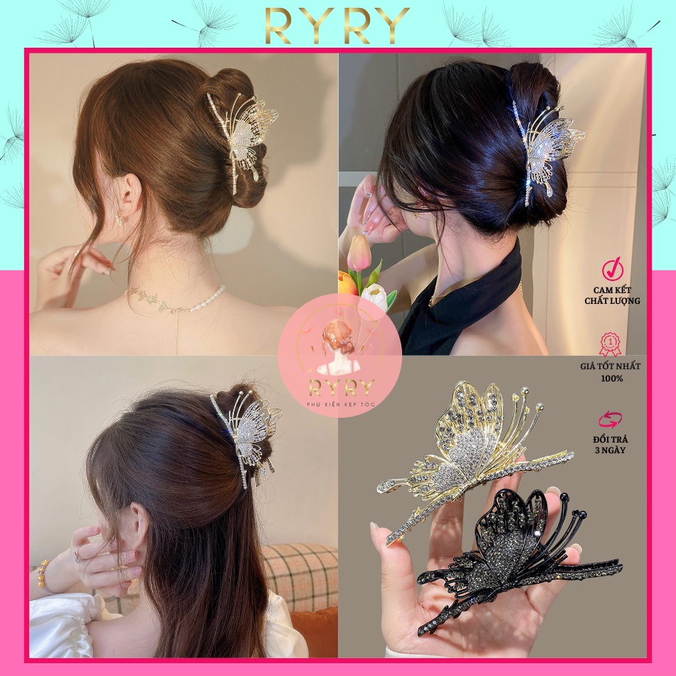 Kẹp Tóc Hình Bướm Đính Đá Bằng Kim Loại Xinh Xắn- Hottrend