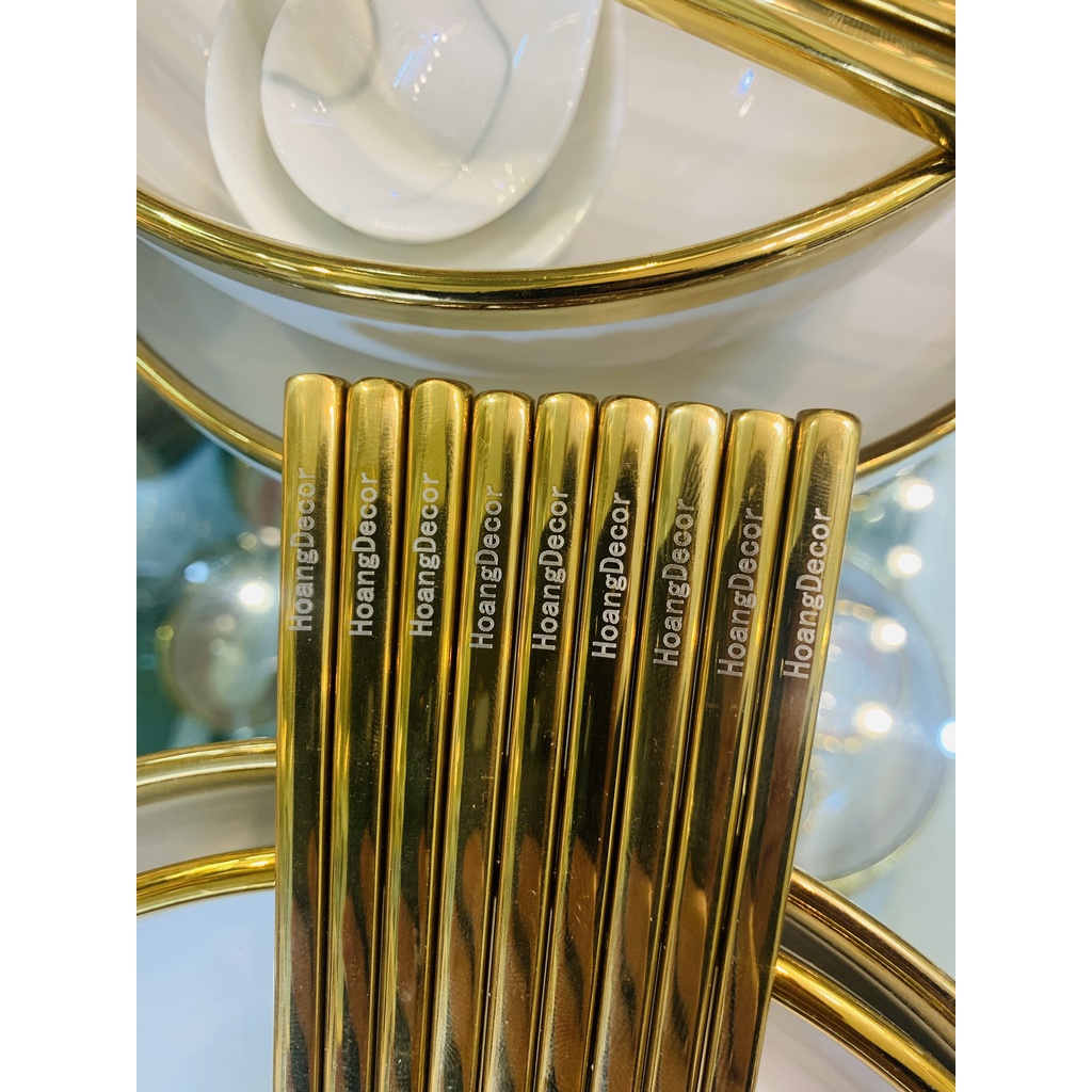 Đũa INOX304 khuôn vuông chống trơn trượt. Đũa INOX304 mạ vàng cao cấp đầu tiện laser chống trơn trượt hoangdecor