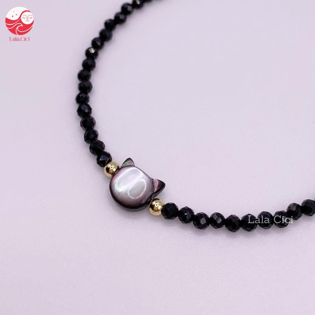 Vòng tay lắc tay mặt mèo chất liệu đá spinel làm phụ kiện cá tính trẻ trung - Lala Cici