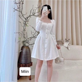 Váy dạ dài tay ly xòe cổ vát