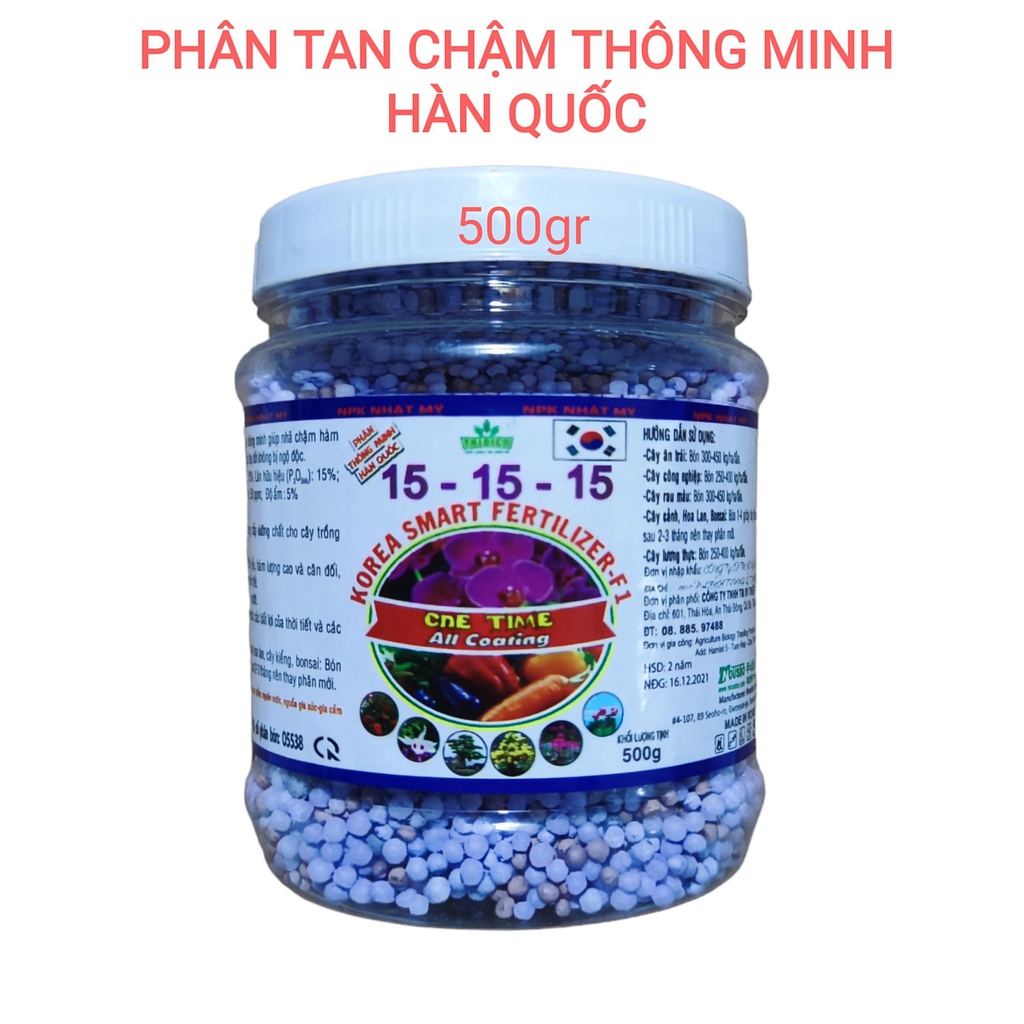 Phân tan chậm thông minh Hàn Quốc NPK 15-15-15 - Cho phong Lan, cây kiểng 500gr