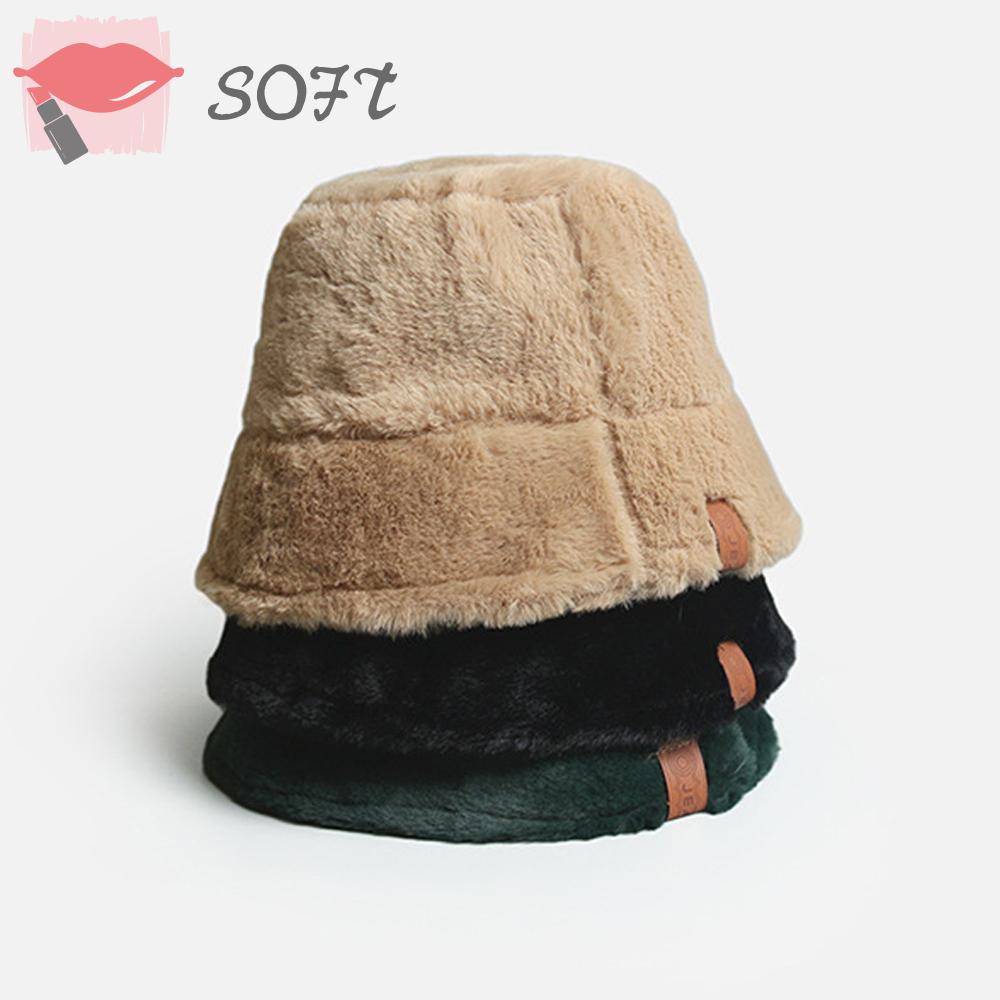 (Hàng Mới Về) Mũ Bucket Giả Lông Thú Màu Trơn Giữ Ấm Mùa Đông Cho Nữ