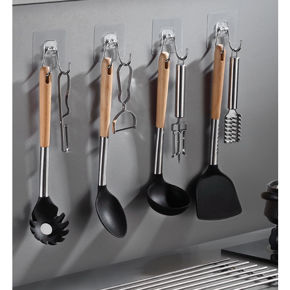 Móc Dán Tường Siêu Dính INOX, Móc Đôi Treo Kéo BEECOOK Cho Nhà Tắm Đa Năng