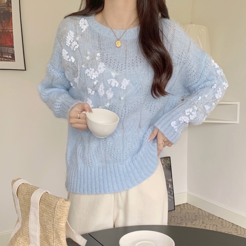 Mới Áo sweater Dệt Kim Đính Kim Sa Lấp Lánh Thời Trang Mùa Đông Cho Nữ