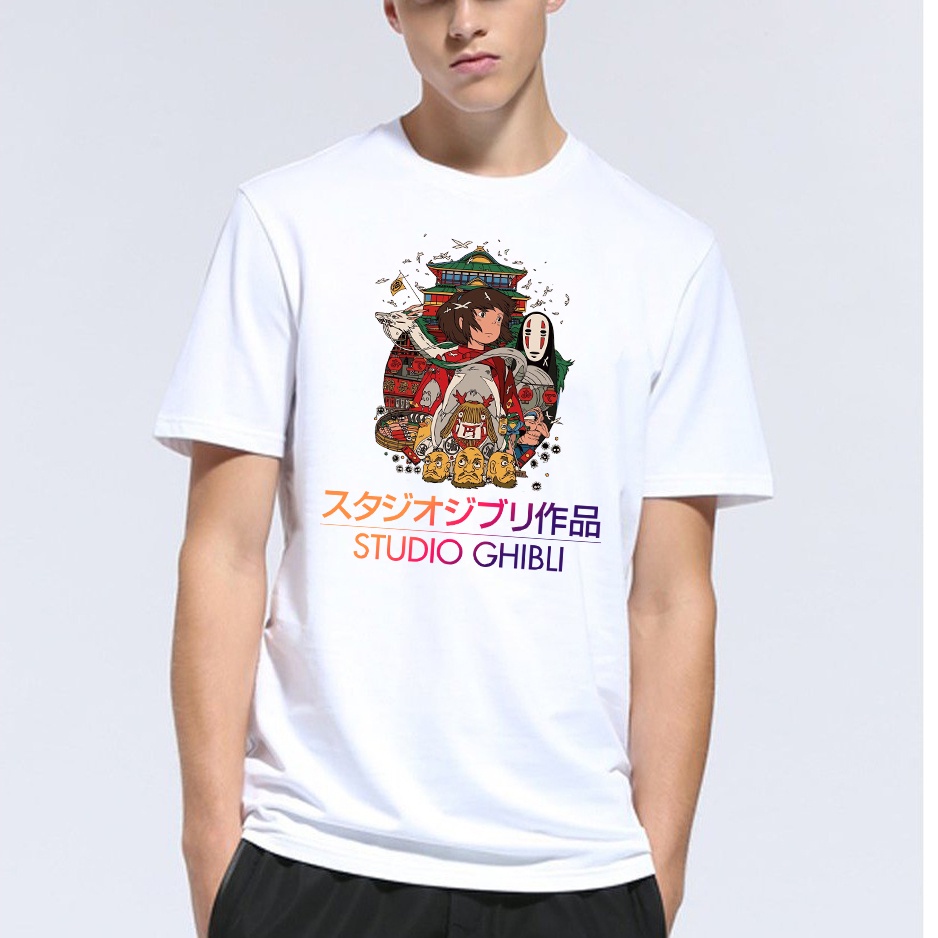 Áo thun nam nữ tay lỡ vải cotton form rộng màu trắng Hạ Băng Designs - Ghibli
