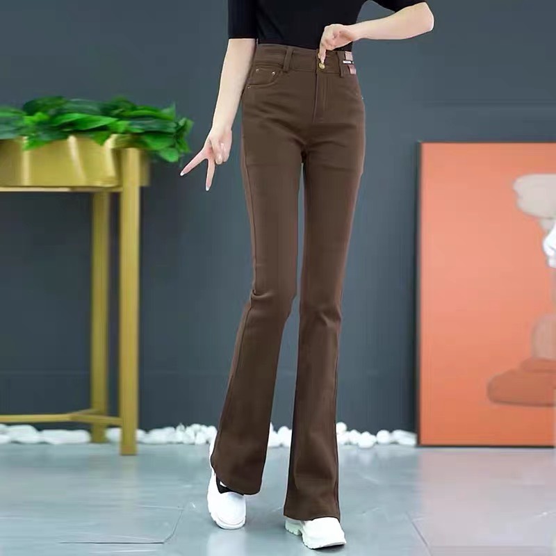 Quần kaki loe chất co giãn lưng siêu cao trắng đen nâu form ôm dáng 2 nút sang chảnh trẻ trung-XMTĐ-Mã Kaki Loe