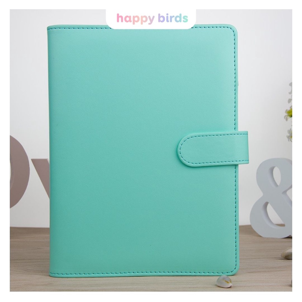 Sổ tay bìa da A6 khóa nam châm có ngăn đựng thẻ sổ tay gáy còng binder caro kẻ ngang chấm sổ nhật ký HappyBirds