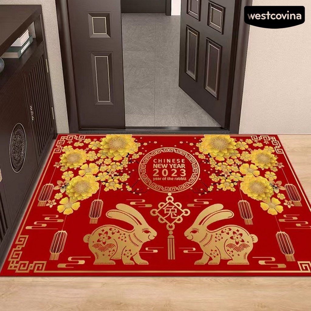 [Hot]☃Thảm Chùi Chân Chống Trượt Bằng Polyester Mềm Mại Họa Tiết Thỏ Phong Cách Trung Hoa