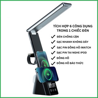 Đèn led để bàn chống mỏi mắt, đèn học đọc sách, đèn ngủ 3 chế độ sáng và đế sạc nhanh không dây 6in1
