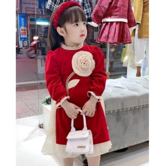 áo dài nhung cho bé gái kèm bờm ngọc và chân váy