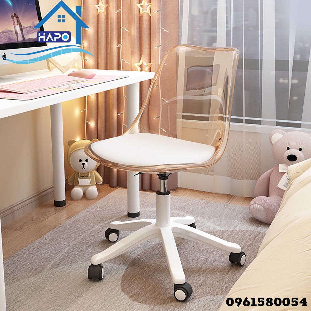 Ghế Trong Suốt Nhựa Acrylic Cao Cấp, Ghế Xoay Văn Phòng Trong Suốt Xoay 360°, Ghế Xoay Trang Điểm Decor Phòng