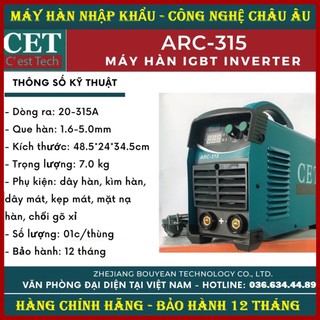Máy hàn mini điện tử inverter cet arc 315a cầm tay hàn hồ quang que 1.5 đến 5.0 mm chuyên công trình cao cấp chính hãng