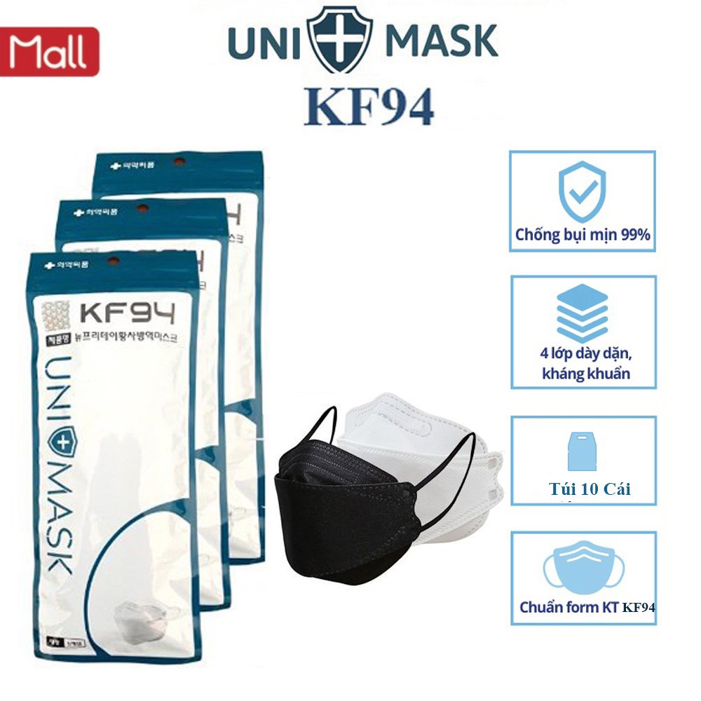 100 Chiếc Khẩu trang 4 Lớp KF94 UNI MASK, Chống Bụi Mịn Và Kháng Khuẩn Hàng Cao Cấp Hàn Quốc.