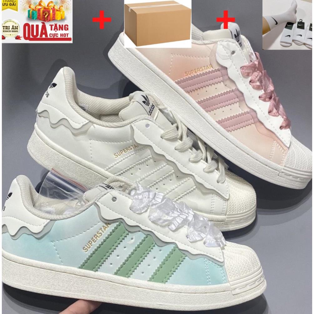 Giày Adidassss Superstar Das Sò 3 Màu Kem, Hồng, Xanh, Giày thể thao Adidas Sò Trắng bản Classic cực xinh full sz36-43