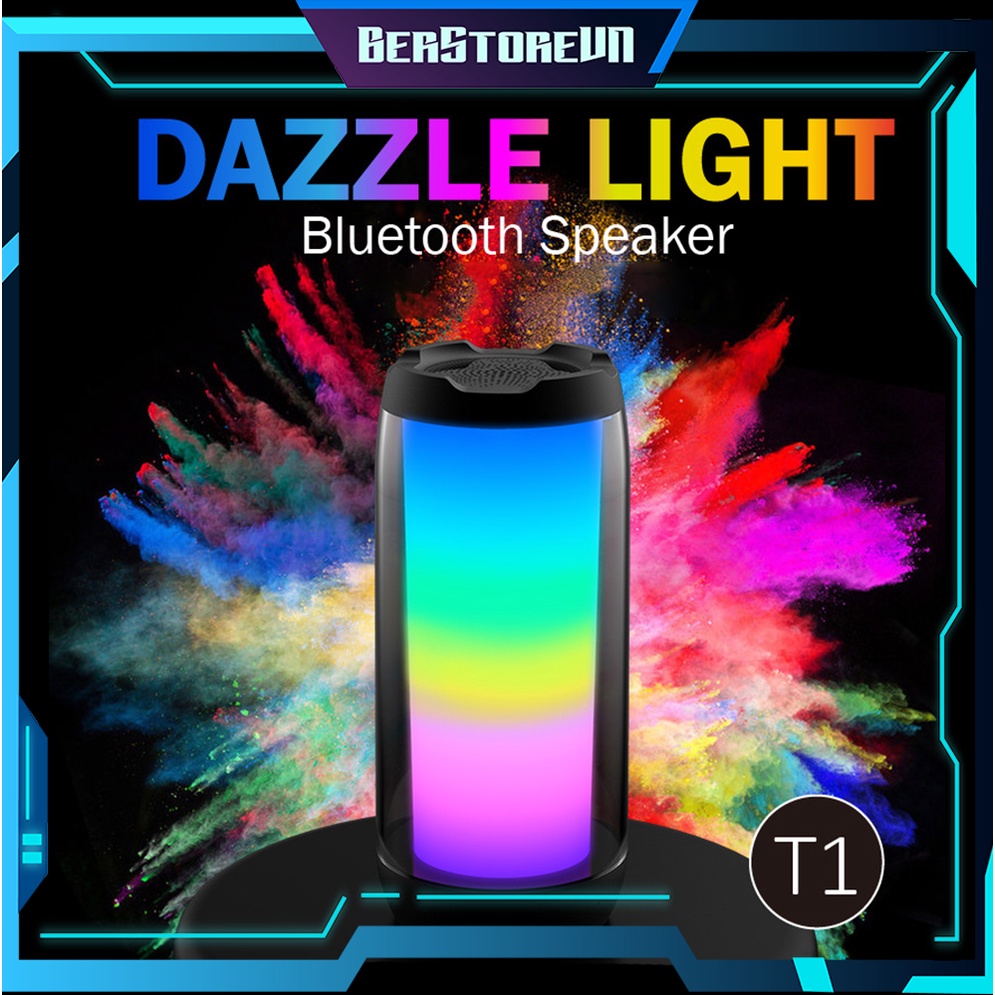 Loa bluetooth không dây T1 led 360 độ full màn hình ánh sáng 7 màu nháy theo nhạc hỗ trợ thẻ TF, 3.5mm pin 1500mAh