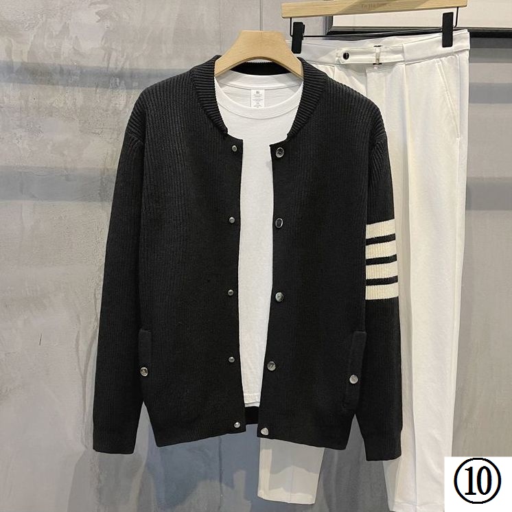 Áo Khoác Cardigan Dệt Kim Bốn Thanh Màu Sắc Thời Trang Thu Đông Phong Cách Hàn Quốc Cho Nam Giới