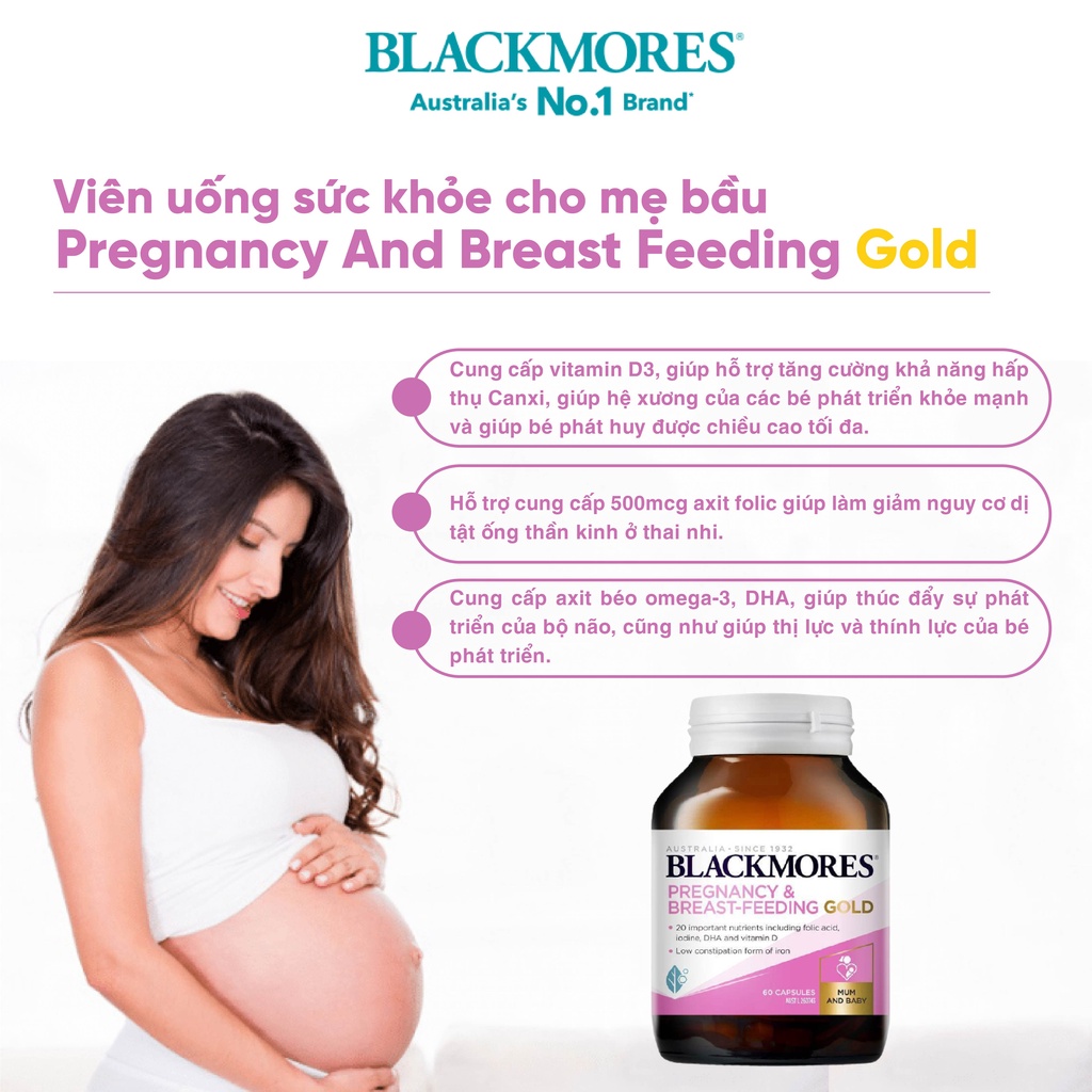 Viên uống Vitamin tổng hợp cho bà bầu Pregnancy And Breast Feeding Gold Blackmores 60 viên của Úc
