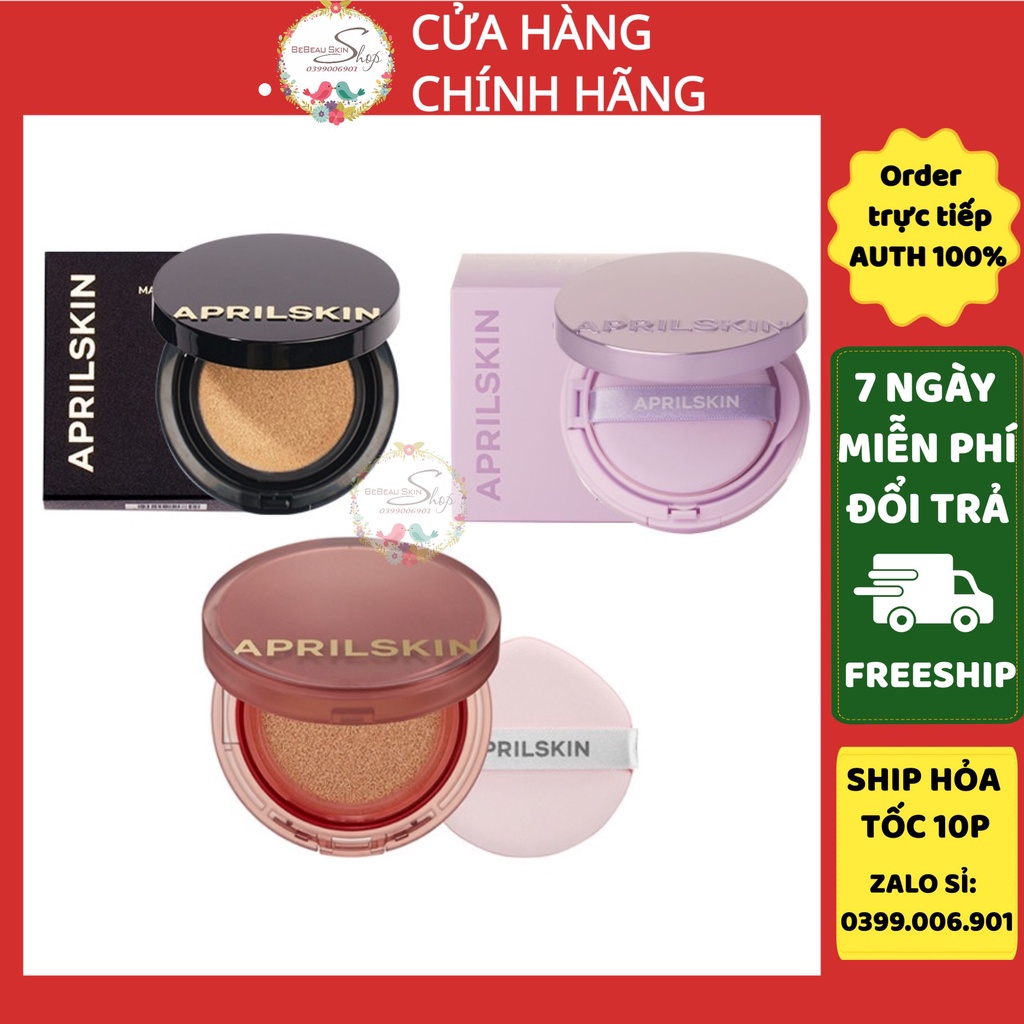 Phấn Nước AprilSkin Magic Snow Cushion / April Skin Ultra Slim Cushion / APRILSKIN HERO CUSHION vỏ đen, tím, đỏ