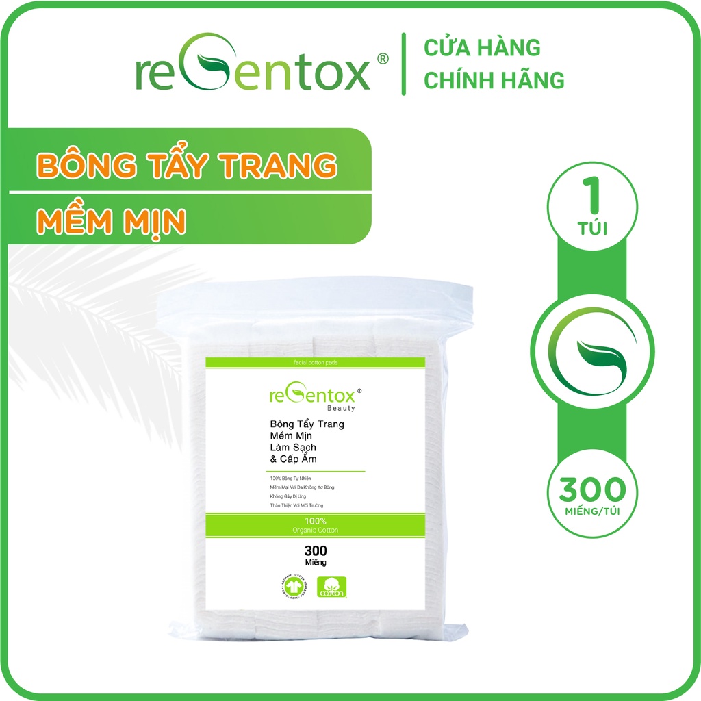 Bông Tẩy Trang Vuông Regentox Cotton Sợi Bông Tự Nhiên An Toàn Sạch Tối Ưu Cho Da 300 Miếng/Túi