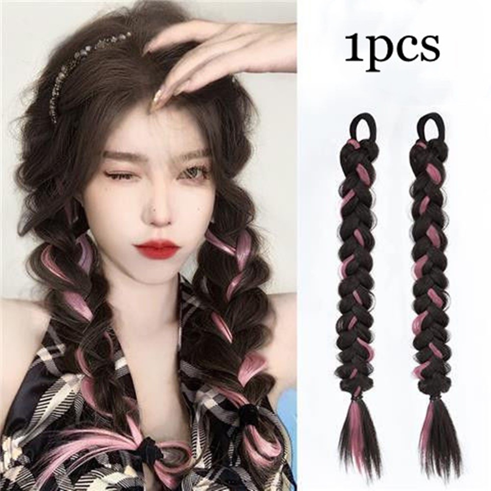 1 Tóc Giả Y2K Thắt Bím Dài 45cm Phụ Kiện Tóc Wig Highlighted Braided Ponytails Cho Phái Đẹp