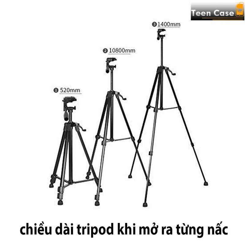 Chân Giá Đỡ Điện Thoại Máy Ảnh 3 Chân Tripod 3366 Cao 1m5 Có Tay Cầm Quay Phim, Chụp Ảnh, Livestream, Tiktok - TeenCase