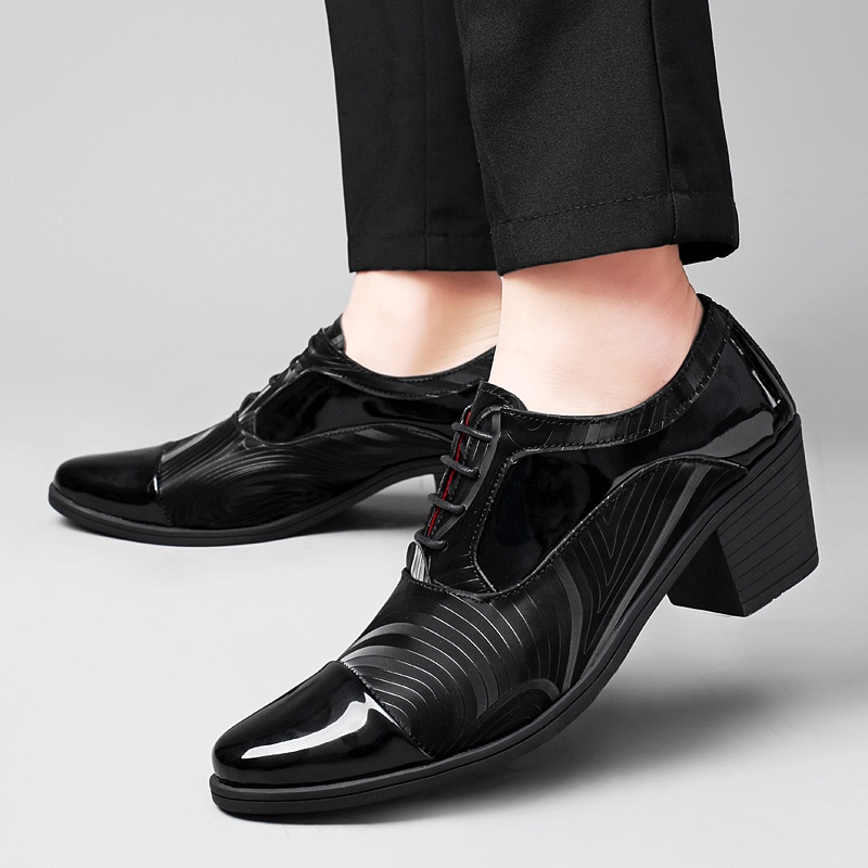 Giày Da Bóng Cao Gót / Giày Cao Gót Mũi Nhọn Có Đệm Nâng Chiều Cao Phong Cách Hàn Quốc Cho Nam