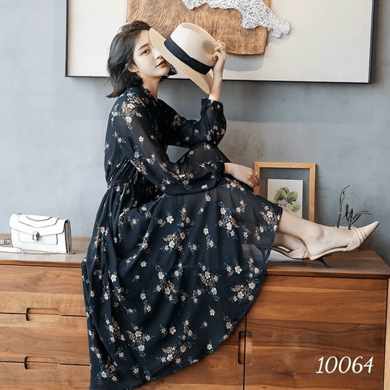 (HCM) ĐẦM VOAN TAY DÀI FORM DÀI - HỌA TIẾT HOA ĐỘC ĐÁO THỜI TRANG NỮ SANG TRỌNG TÔN DÁNG CHO CÁC NÀNG KOKO MI FASHION