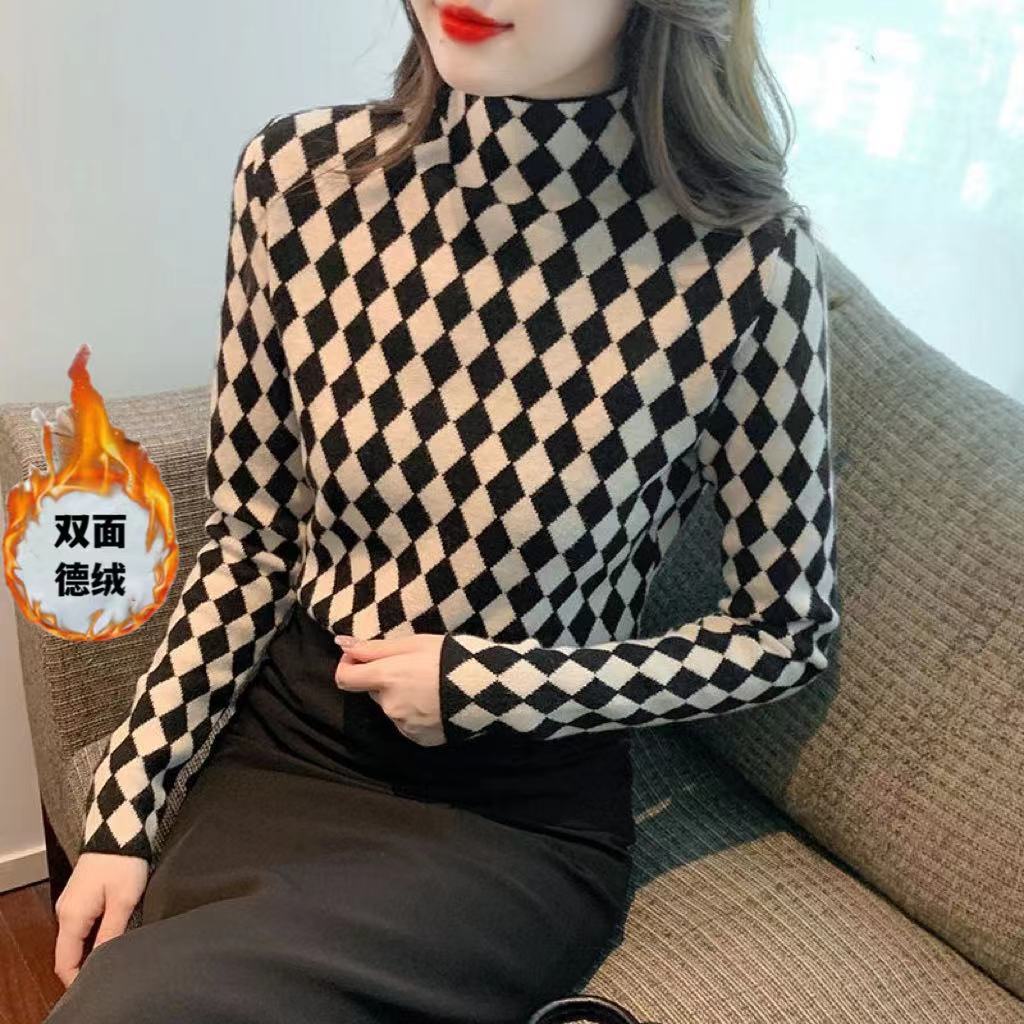 Áo Sơ Mi Nhung Tay Dài Cổ Cao Hai Mặt In Họa Tiết Thời Trang Mùa Thu Cho Nữ