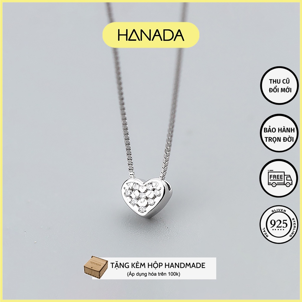 Dây Chuyền Bạc 925 Hanada 0188 Trái Tim 2 Mặt Đá Và Trơn Bóng F6