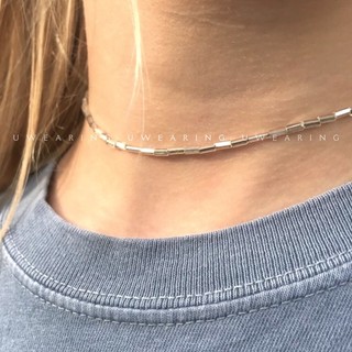 Vòng cổ hạt hình trụ màu silver đơn giản thanh lịch