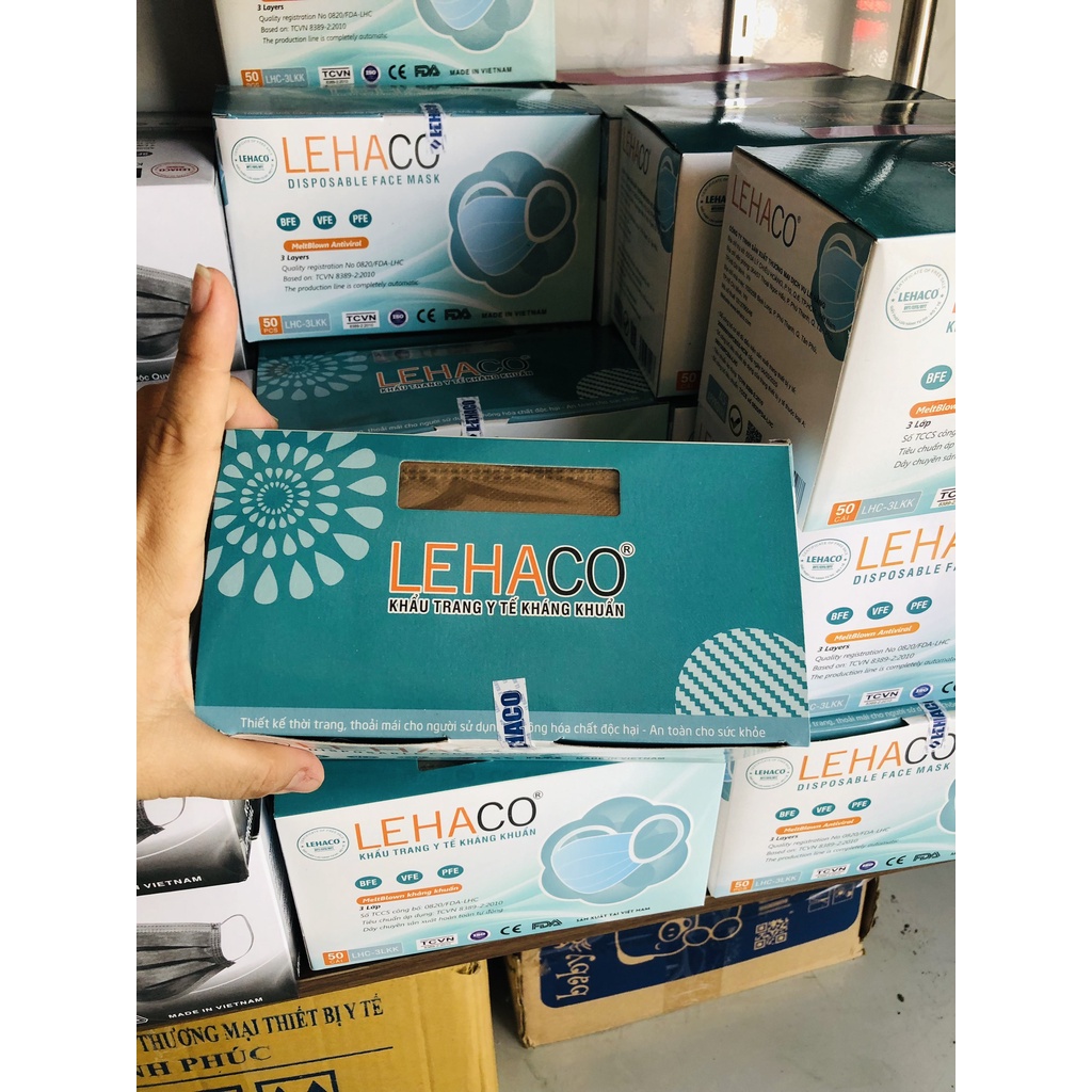 Khẩu trang LEHACO chính hãng kháng khuẩn màu Full Nâu