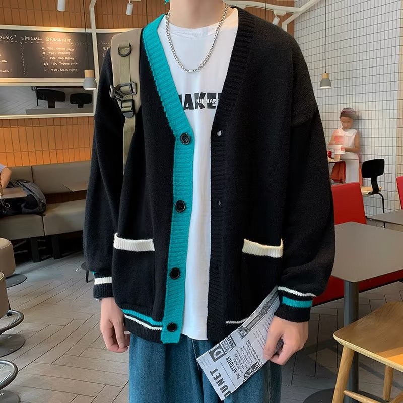 Áo Khoác Cardigan Dệt Kim Dáng Rộng Cổ Chữ V Đơn Giản Phong Cách Hàn Quốc Unisex