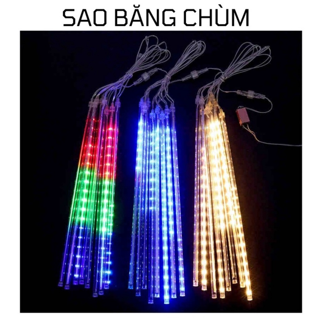 Dây đèn sao băng hiệu ứng giọt nước 50cm chùm 8 cây, đèn chớp nháy đủ màu giá rẻ