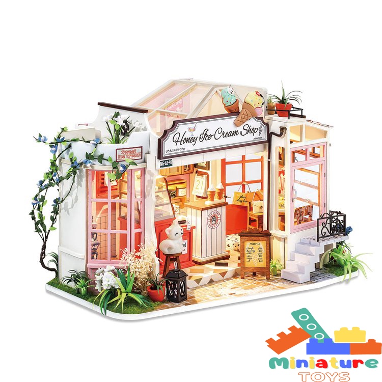 Nhà búp bê bằng gỗ Robotime Rolife | Honey Ice-cream Shop Miniature DG148 - Quà tặng giáng sinh cho nam và nữ